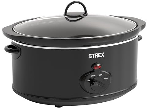 Strex Olla de cocción lenta 3.5L - Sartén interior de cerámica extraíble - Función mantener caliente - olla de cocción lenta - Negro