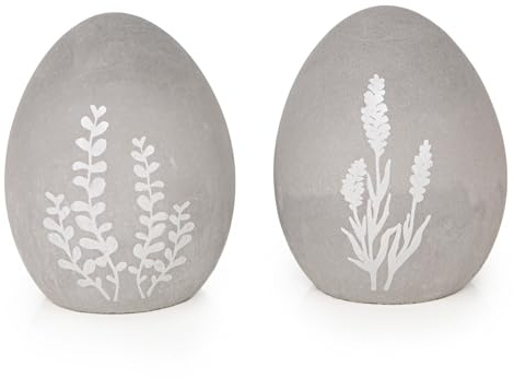 Logbuch-Verlag 2 Ostereier Deko Eier aus Beton grau weiß Blumen 7 x 9 cm Figuren Ostern Geschenk