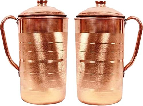 BistHub - Brocca in rame SilverTouch, brocca per conservare e servire acqua, fatta a mano, a prova di perdite, articolo da cucina, articolo in rame, confezione da 2, (1500 ml ciascuna)