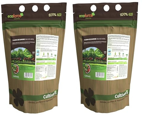 CULTIVERS Harina de Sangre de 2x1 kg. Abono Ecológico con Alto Contenido en Nitrógeno, Hierro Hémico y Materia Orgánica. Fertilizante Natural Activador de Crecimiento para Cultivos