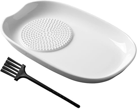 Rallador de Jengibre de Cerámica, Rallador de Ajo, con Mini Cepillo, 10.5 x 16.2 cm, Porcelana, Fácil de Limpiar y Almacenar