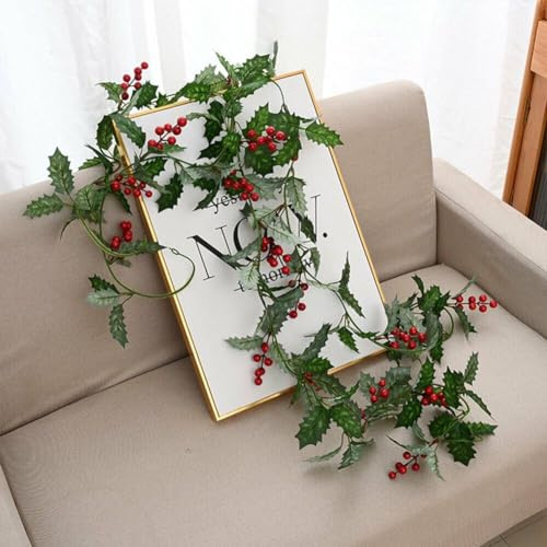 Encantadora guirnalda artificial de acebo de bayas para decoraciones navideñas y celebraciones, 2 m