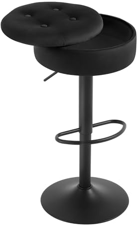 WOLTU Barhocker, Sitzhocker mit Stauraum, Hocker höhenverstellbar 360° drehbar, Drehhocker für Kücheninsel Esszimmer Bar Küche Tresen, Samt Metall, Schwarz