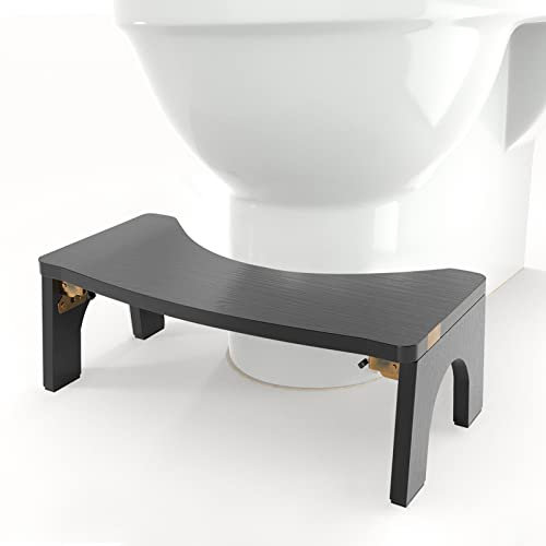 Sgabello pieghevole in legno per adulti 17,8 cm, sgabello per vasino accovacciato con piedini antiscivolo, extra robusto e ampio, supporta fino a 172,4 kg, nero