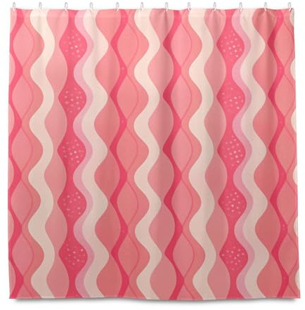 miaozhen 72x72 Pollici Panno Impermeabile Bagno Tende Doccia Set con Gancio Onda Magenta Poliestere Lavabile in Lavatrice Materiale Tessuto Tenda Fodera per Doccia Cortina de Tela para ba?o