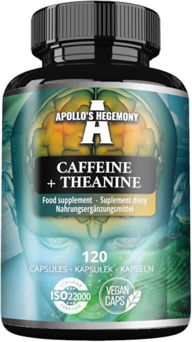 Caffeine + Theanine 300mg per Capsule, Caffeine Anhydrous and Green Tea Extract 98%, 120 Vegan Capsules, 4 Months Supply, Supplement for Enhanced Focus and Energy - by Apollo's Hegemony