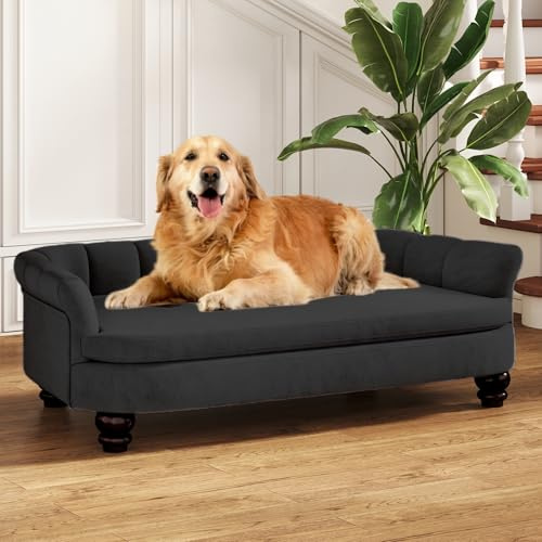 SEYNAR Hundesofa, bequemes Haustiersofa für große und mittelgroße Hunde, weiches Samtkissen, langlebige Hundemöbel für Wohnzimmer, waschbares Hundebett für Couch (schwarz)