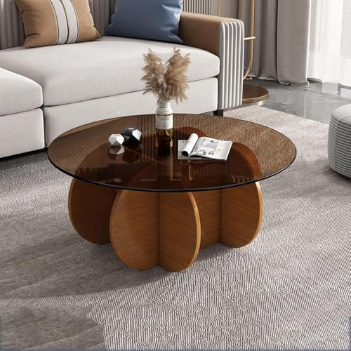 Meedlopia Couchtisch Glas Durchsichtig Couchtische Wohnzimmer Modern Wohnzimmertisch mit Holz Füße Ausgefallene Glastisch Couch, Moderner Vintage-Beistelltisch für Wohnzimmer, Homeoffice