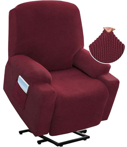 Stretch Sesselschoner Liegestuhl, 1 Stück Schonbezug für Relaxsessel Bezug, Standard Lift Recliner mit Seitentasche, Eeicher Dicker Jacquard Stoff (Rot)