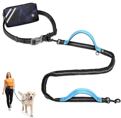 Joggingleine Hunde, Freihändig Laufleine für Hunde, Bauchgurt Hundeleine zum Joggen Laufen Wandern mit Dual Griffe, Reflektierende Nähte