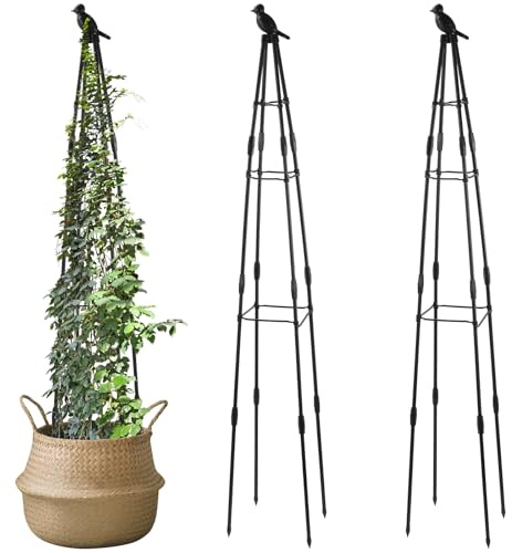 MUKSUET 3 PCS Garden Obelisk Plant Support, 160cm Black Garden Trellis for Climbing Plants, Metal Plant Supports for Plants, Flower, Vegetable Fruits, Vines