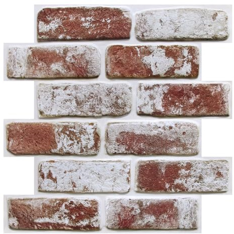 COMSTICKC 3D Faux Brick PVC Wall Panel Peel and Stick,10 Pcs Whitewash Red | 12X12 Lightweight Thin PVC Decorative Wall Tiles Self Adhesive Fake Brick for Quick DIY Wall Decor,Paintable