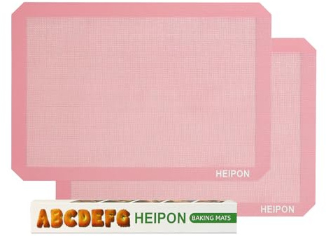 HEIPON Non-Stick Perforated Silicone Baking Mat,16.54Lx11.61W,Breathable Mat,Half Sheet Baking Mat For Oven,Reusable,Easy to Clean(Pink,2pcs)