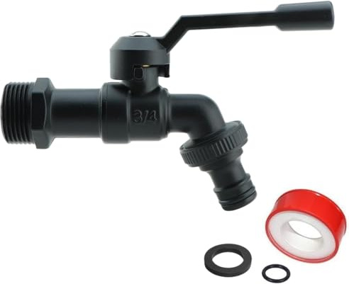 Beruyu Robinet de jardin - Robinet d'extérieur 3/4 en laiton - Résistant à la rouille et au gel - Avec raccord de tuyau - 1 bande d'étanchéité à rouleau - Pour jardin, machine à laver, citerne - Noir