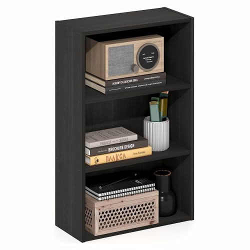Furinno Basic Book Shelf, 3-Tier Bookshelf, Cube Storage Organizer Bookcase with Open Shelf, 7 x 17 x 26, for Living Room, Bedroom, Home Office, Espresso