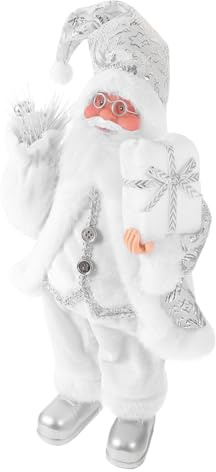 Hemobllo Silver Standing Santa Claus Doll Christmas Ornament Festive Tabletop Figure Decoration for Holiday Home Party Display