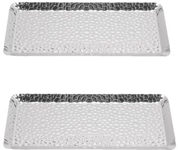 SEEK RARE 2 bandejas decorativas de acero inoxidable para servir martilladas rectangulares de 9.8 x 4.3 pulgadas, platos de postre reutilizables, soporte de frutas para sala de estar, cocina, color