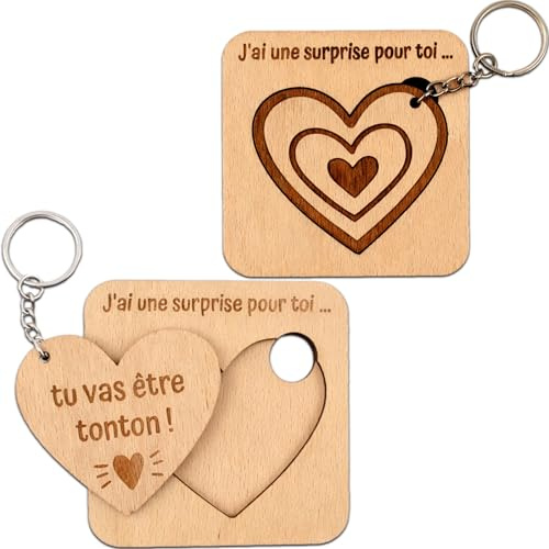 Ernestine - Annonce Grossesse Tonton – Porte-Clés et Carte en Bois “Tu Vas Être Tonton”, Cadeau Original Annonce Bébé, Idée Cadeau Naissance Oncle, Surprise Famille - Carte d'annonce grossesse