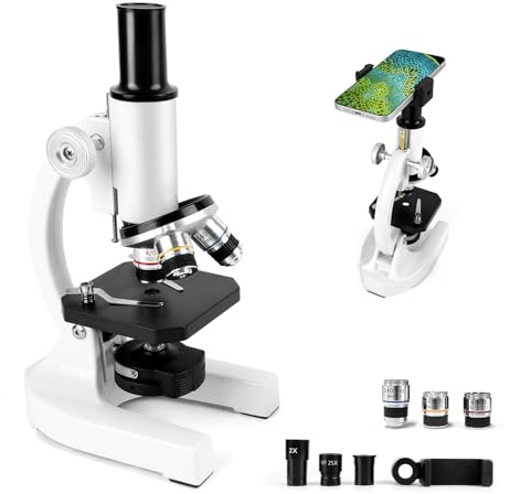 Microscopio 40-2000x, Microscopio Ottico In Metallo Dotato Di Oculari 10x, 25x, Lenti Obiettivo 4x10x40x E Una Lente D'Ingrandimento 2x, Microscopi Per Adulti E Bambini