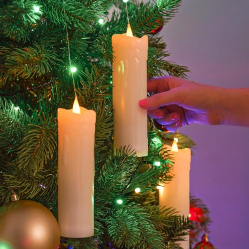 Festive Lights - Set of 5 Ivory Dripping Wax Floating Christmas Candles - Warm White Flickering LED Flame, Battery Powered, Remote Control, Indoor Decoration, Magical Realistic Glow, Elegant Display