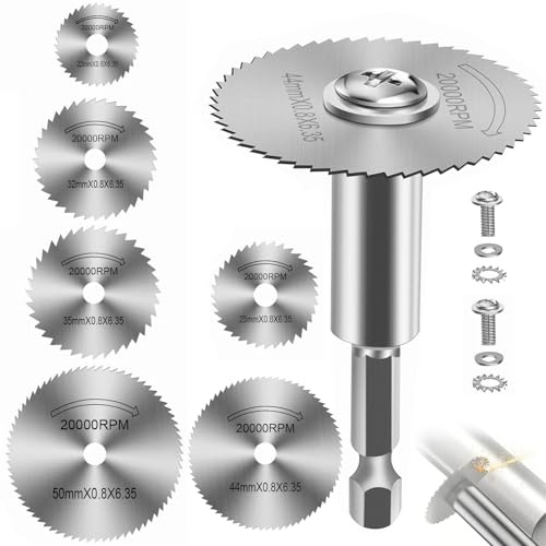 1/4 Hex Shank Shank Rotary Drill Saw Blade 7 Pcs, 6 Pcs HSS Circular Saw Blades Cutting Discs and 6cm Rotary Drill Saw Blade for Drill Rotary Tools Wood PVC Pipe Plastic Soft Metal
