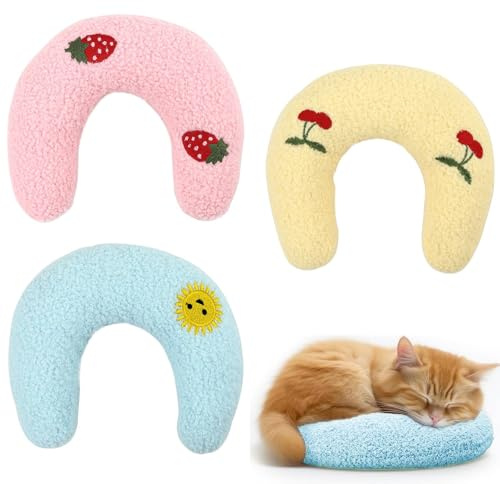 RQcMid Juego de 3 cojines de valeriana para gatos, con valeriana para gatos, en azul, rosa y amarillo, cojín suave valeriana