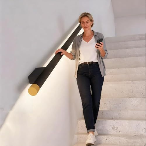 Pasamanos LED Para Escaleras Con Sensor De Movimiento, Pasamanos De Pared, Pasamanos Con Iluminación Nocturna, Barra De Apoyo Para Escaleras, Pasillos, Villas Y Pasillos.(Black,0.5m/1.64ft)
