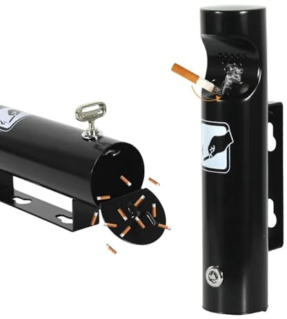 Wall Mounted Ashtray - Brushed Stainless Steel, Outdoor Cylinder Ashtray, for Office, Restaurants, Bars(Black)