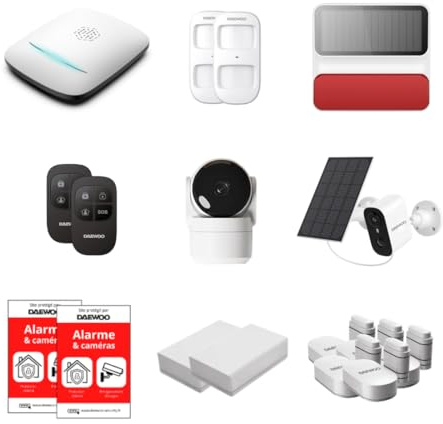 Daewoo Security - Pacchetto Allarme Casa Collegato WiFi & GSM - Sistema di Sicurezza Wireless con Telecamere Interne & Esterni + Solare, Sirena, Sensori Zigbee - Senza Abbonamento - Alexa & Google