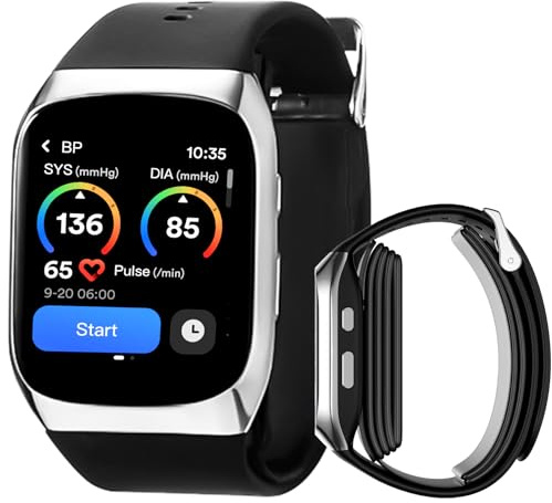 Reloj inteligente de presión arterial con doble puño patentado, monitor de presión arterial de muñeca 24/7, monitoreo del estrés del sueño, aplicación de seguimiento deportivo para Android e iOS
