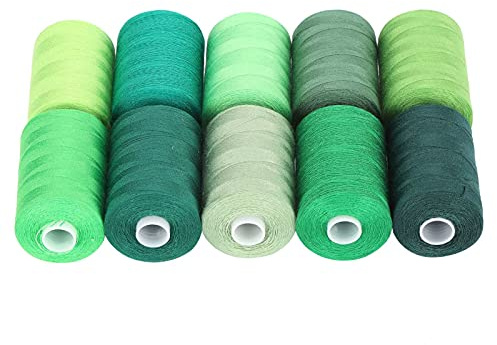SUNGOOYUE Polyester Sytrådsset, 10 Rullar Grön Symaskinstråd 1000 Yards per Spole med Förvaringslåda, för Hushållssytråd för Quiltning