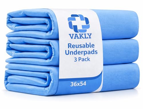 Vakly XL Washable Underpads 36 x 54 in (3 Pack) – Reusable Waterproof Incontinence Bed Pads, Heavy Absorbent Mattress Protector for Adults, Seniors, Kids & Pets