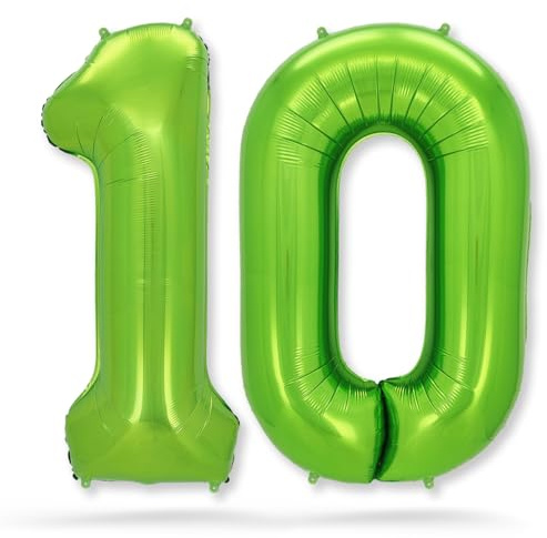 FUNXGO® folienballon zahl 10 Grün - Riesenzahl Ballon ca.100 cm - Luftballon Zahl 10 - fliegt mit Helium - zum 10. Geburtstag, Hochzeit, Jubiläum, Fest, Party Dekoration - Ballon 10 Grün