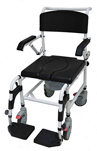 FabaCare Dusch- Toilettenrollstuhl Atlantic, bis 136 kg, Premium Toilettenstuhl, Duschstuhl fahrbar, Rollstuhl mit WC Eimer