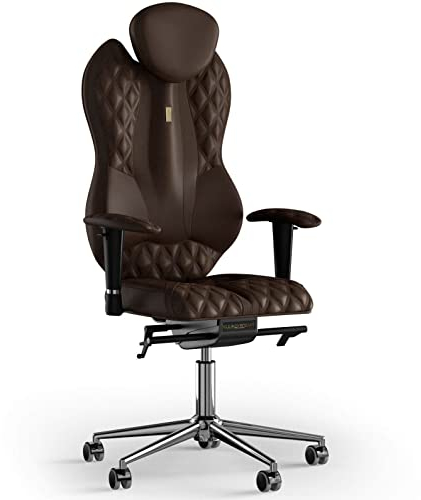 KULIK SYSTEM Ergonomischer Bürostuhl - Komfort & Verstellbarer Stuhl mit Rücken- & Lendenwirbelstütze |Patentiertes Rücken- & Nackenschmerzlinderungsdesign| Grand Eco Leder - Schokolade Design