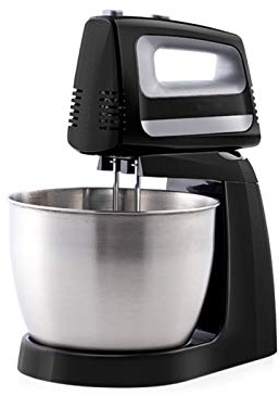JHNEA Batidora Amasadora con Movimiento Orbital y Bol de 3L Repostería 150 W con 5 Velocidades y Función Turbo 2 Varillas para Batir y Amasar Panadería,Black