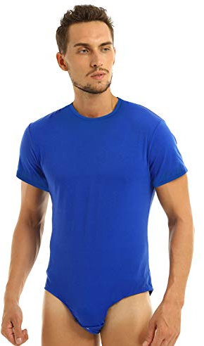 Doomiva Herren Body Bodysuit Unterwäsche Stringbody Unterhemd Kurzarm Ouvert Overall Sportbody Sportwear Männer Rundhals Tops T-Shirt Blau XXL
