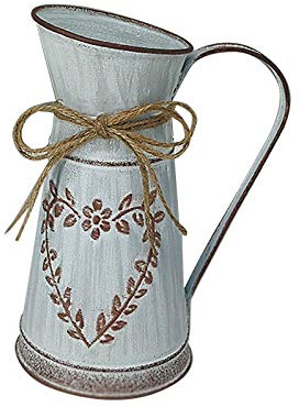 ikasus Vase en métal,Vase Vintage,Vase Maison de Campagne,Vase de décoration de Jardin,Vase à Lait en Forme de Coeur,Vase décoratif minable,Vase de Style campagnard décoratif minable