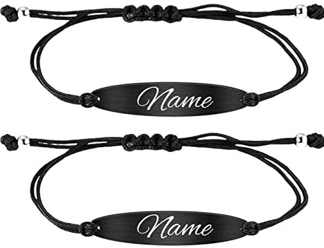 MY LUXERY 2X Personalisierbares Partnerarmbänder mit Gravur | Hochwertiges Pärchenarmband mit Edelstahl Platte | Persönliche Namensgravur | Silber