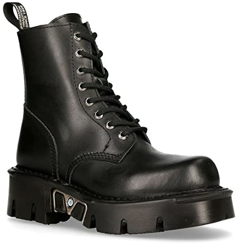 New Rock MILI-084N-S3 Noir Gothique Bottes Mode Militaire Unisexe 8 Trou Biker Chaussures Goth 12