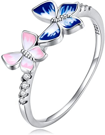NewL 925 Sterling Silber Schmetterling Ringe für Damen Zirkon Kissen Blume Zirkonia Ring, Sterlingsilber