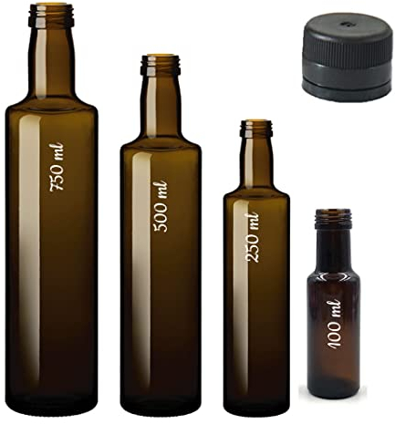 Botellas vacías ESENCIA ANDALUSI, botella de vino, botella de licor, botella de aceite, botella de cerveza, vidrio, tapón, botella de vidrio. Doric 750 ml, 500 ml, 250 ml y 100 ml (750 ml-6 piezas)