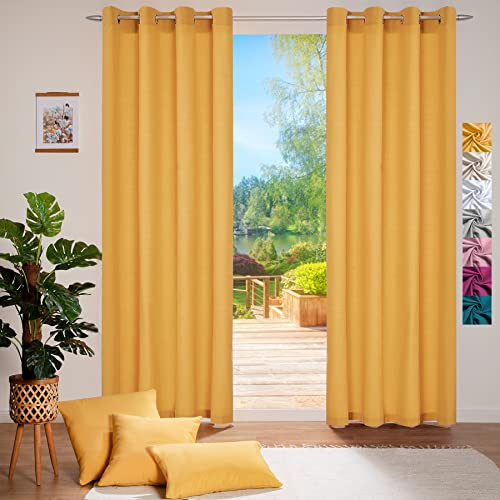 heimtexland ® Deko Vorhang Baumwolle Dekoschal Blickdicht Einfarbig Ösenschal Gardine Typ849 Gelb HxB 225x140 cm