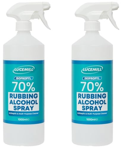 Lucemill 70% Rubbing alcohol | 2 x 1 litre | Super Strength IPA First Aid Antiseptic | 70% Isopropyl Alcohol | Clear Liquid | Comes with Trigger Spray
