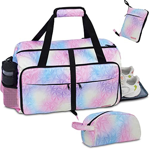 Hp Hope Reisetasche mit Kulturbeutel, Faltbare Sporttasche Damen mit Schuhfach, 34L Travel Bag Handgepäck mit Nassfach, wasserdichte Carry on Luggage für Reisen, Duffle Bag mit YKK-Reißverschlüssen
