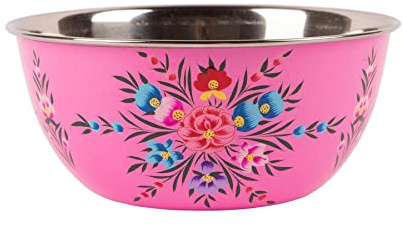 1x Raspberry Pansy 21.5cm Stainless Steel Camping Bowl - Reusable Picnic Party Pasta Food Dinner Serving Dinnerware Crockery Dishes - by BillyCan