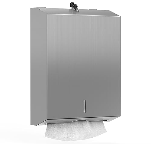 NICEME Dispenser Asciugamani di Carta in Acciaio Inossidabile, Dispenser Carta Asciugamani da Parete, Design di Bloccaggio, Può Contenere 350-550 Fogli