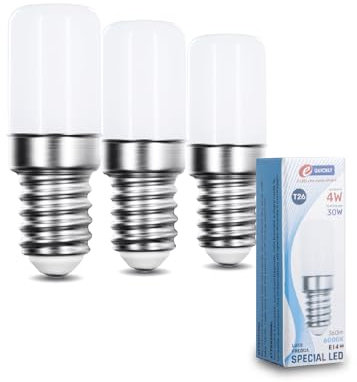 E-QUICKLY Lampadina forno - attacco piccolo E14, 4W (Equivalenti a 30W), 360 Lumen, Luce bianco fredda 6000K, lampadine led in vetro temprato, lampada adatta per frigorifero, 3PZ
