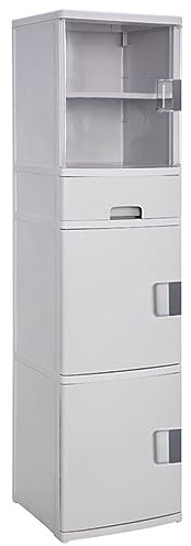 Schmaler Badezimmerschrank mit Glasvitrine und Schublade, Freistehende Küchenhochschränke Werkzeugorganisationsschränke für Keller, Speisekammer, Home Office