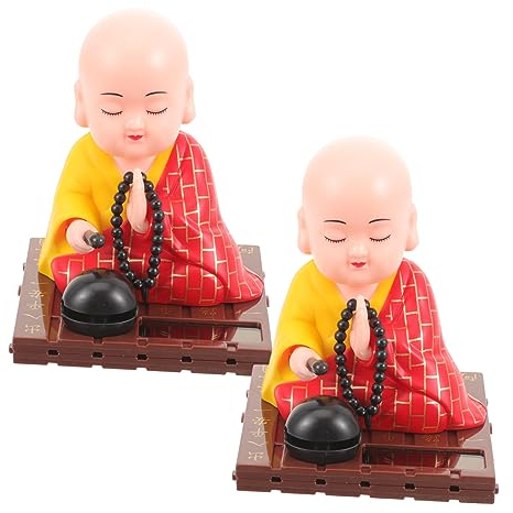 Warmhm Solarbetriebene Mönchsstatue mit Nickendem Kopf aus Abs Lustige Auto Armaturenbrett Deko für Zuhause und Büro 2 Stück